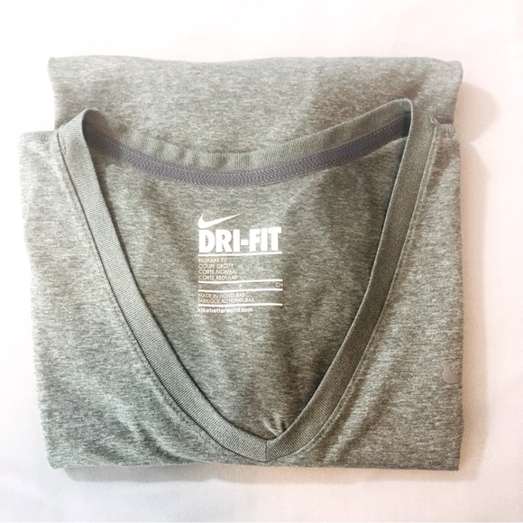 Nike Dri-Fit V Neck Gray Long Sleeve Shirt - Picture 14 of 16